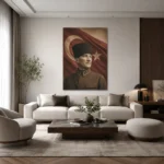 Kalpaklı Atatürk Portresi ve Türk Bayrağı Sepya Kanvas Tablo - ürün görseli 1