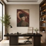 Kalpaklı Atatürk Portresi ve Türk Bayrağı Sepya Kanvas Tablo - ürün görseli 2