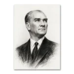 Karakalem Atatürk Portresi Siyah Beyaz Kanvas Tablo