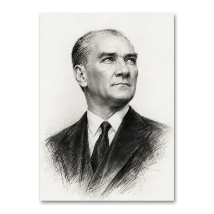 Karakalem Atatürk Portresi Siyah Beyaz Kanvas Tablo