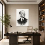 Karakalem Atatürk Portresi Siyah Beyaz Kanvas Tablo - ürün görseli 1