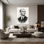 Karakalem Atatürk Portresi Siyah Beyaz Kanvas Tablo - ürün görseli 2