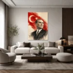 Karakalem Atatürk Portresi ve Türk Bayrağı Kanvas Tablo - ürün görseli 2