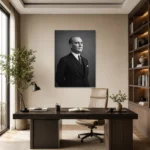 Kararlı Bakışlı Atatürk Siyah Beyaz Kanvas Tablo - ürün görseli 1