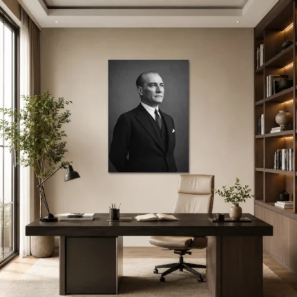 Kararlı Bakışlı Atatürk Siyah Beyaz Kanvas Tablo - ürün görseli 1