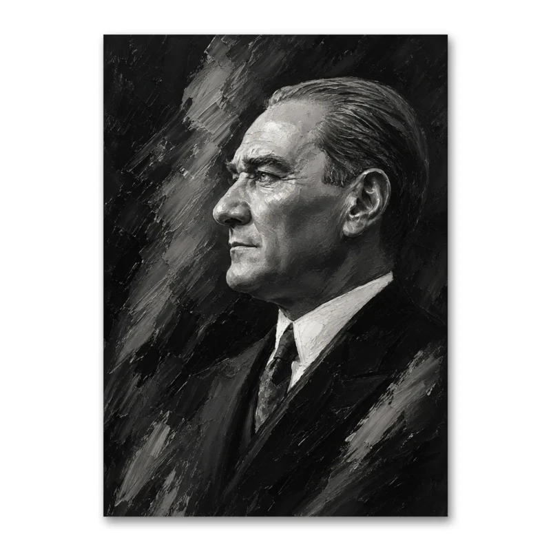 Kararlı Profil Monokrom Yağlı Boya Atatürk Kanvas Tablo