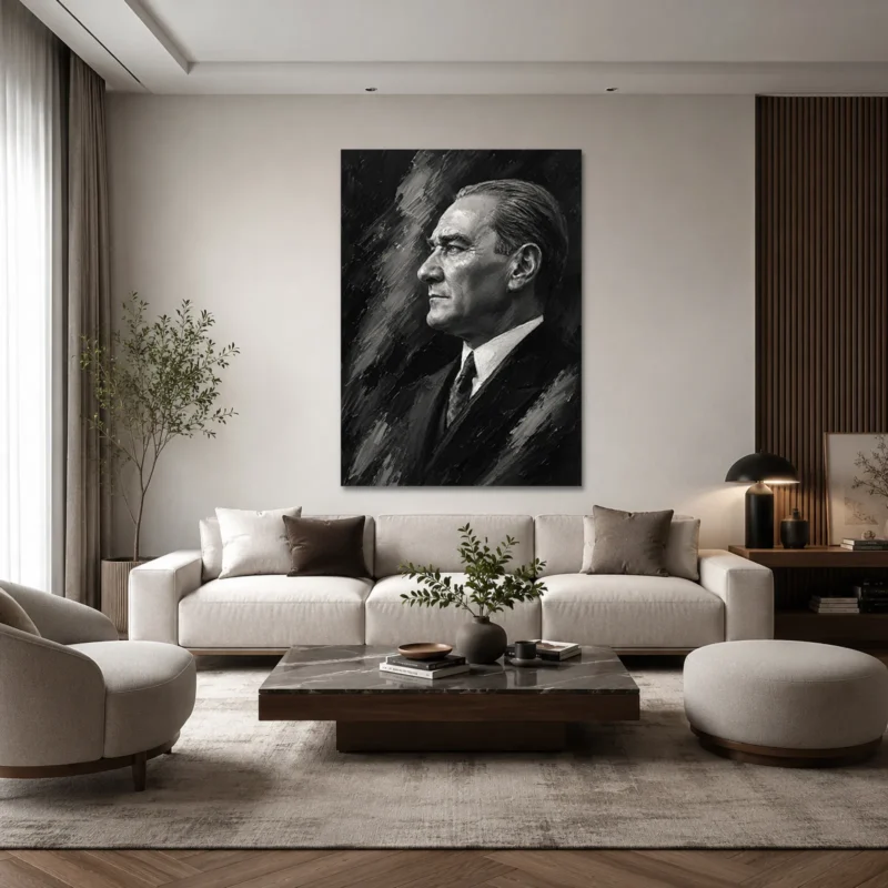 Kararlı Profil Monokrom Yağlı Boya Atatürk Kanvas Tablo - ürün görseli 4