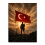 Türk Bayrağı Önünde Nöbet Tutan Mehmetçik Kanvas Tablo