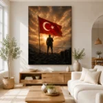 Türk Bayrağı Önünde Nöbet Tutan Mehmetçik Kanvas Tablo - ürün görseli 1
