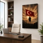 Türk Bayrağı Önünde Nöbet Tutan Mehmetçik Kanvas Tablo - ürün görseli 2