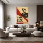 Türk Övün Çalış Güven Vintage Atatürk Kanvas Tablo - ürün görseli 2