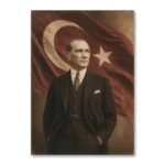Vintage Sepya Atatürk Portresi ve Türk Bayrağı Kanvas Tablo
