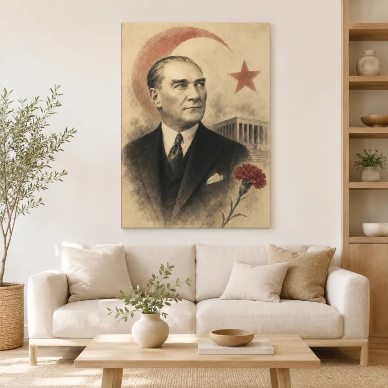 10 Kasım Atatürk Anma Portresi Karanfil ve Anıtkabir Kanvas Tablo - ürün görseli 1