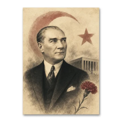 10 Kasım Atatürk Anma Portresi Karanfil ve Anıtkabir Kanvas Tablo