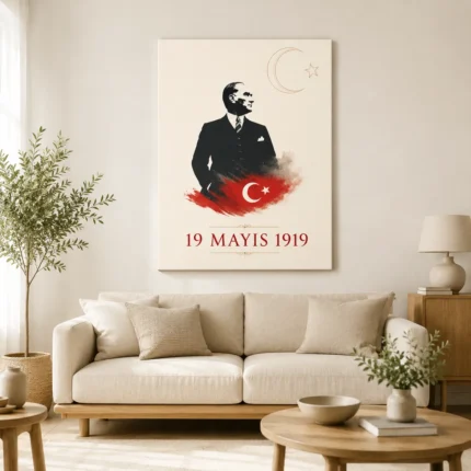 19 Mayıs 1919 Atatürk ve Türk Bayrağı Minimal Kanvas Tablo - ürün görseli 1