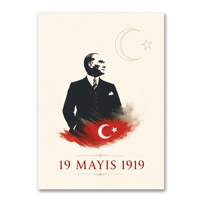 19 Mayıs 1919 Atatürk ve Türk Bayrağı Minimal Kanvas Tablo