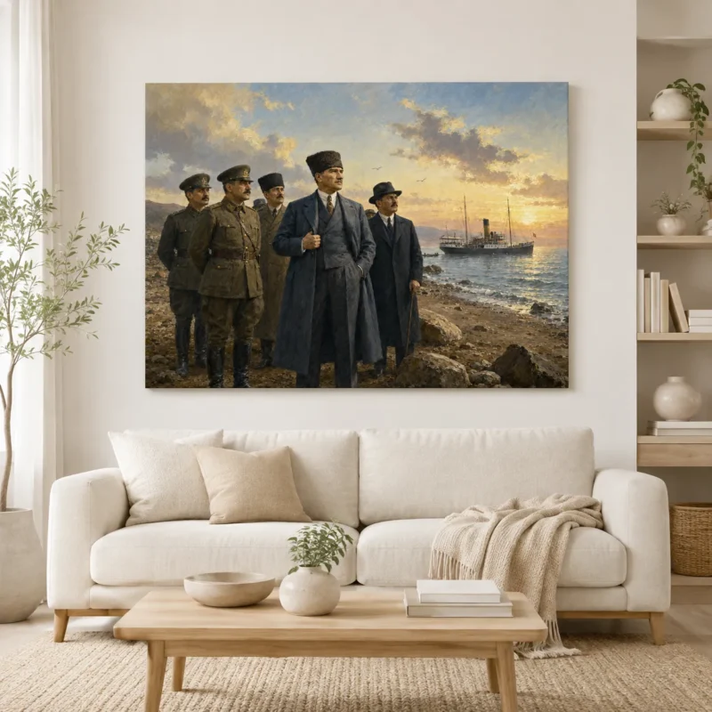 19 Mayıs 1919 Samsun Sahilinde Atatürk ve Bandırma Vapuru Kanvas Tablo - ürün görseli 1
