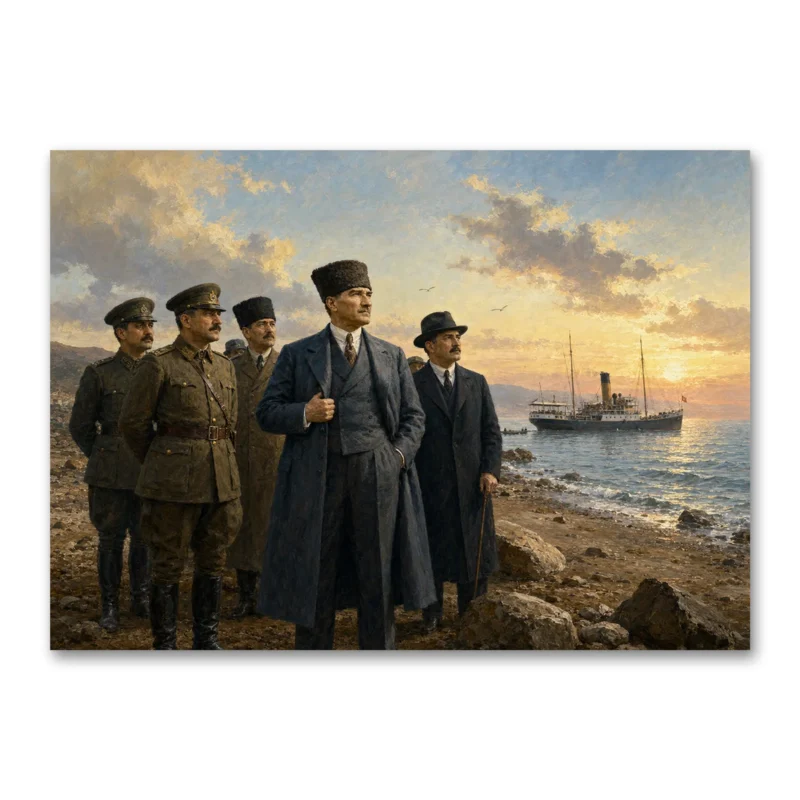 19 Mayıs 1919 Samsun Sahilinde Atatürk ve Bandırma Vapuru Kanvas Tablo