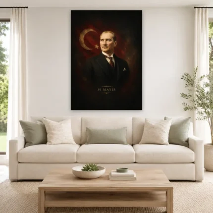 19 Mayıs Atatürk ve Türk Bayrağı Premium Klasik Kanvas Tablo - ürün görseli 1