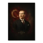 19 Mayıs Atatürk ve Türk Bayrağı Premium Klasik Kanvas Tablo