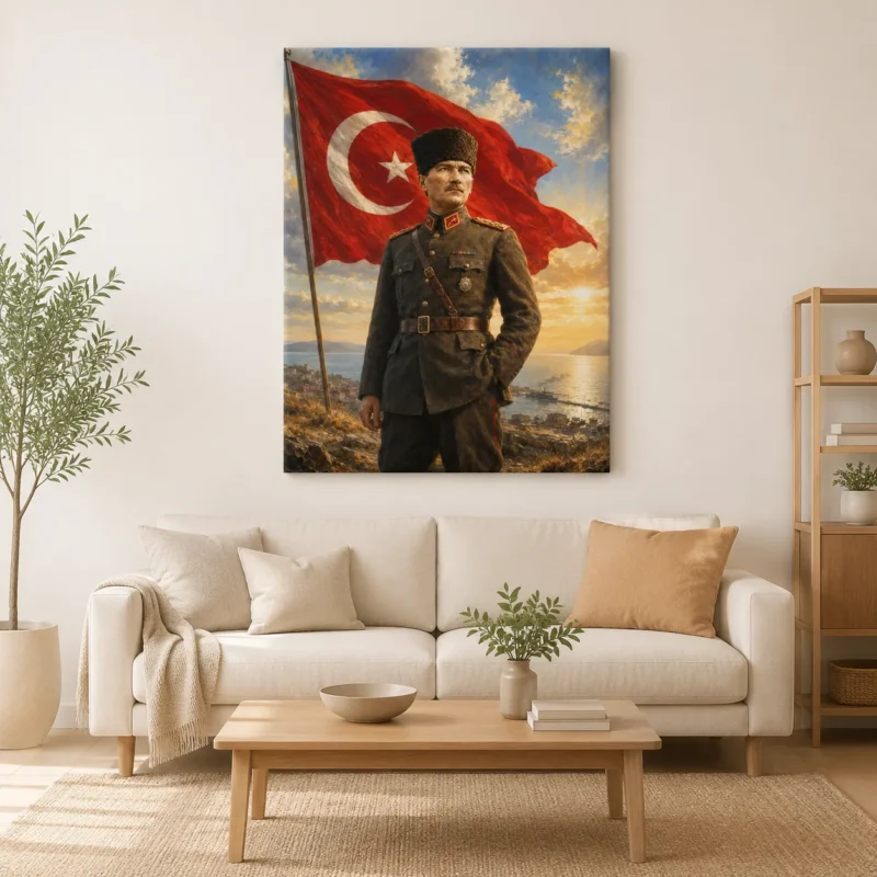19 Mayıs Atatürk ve Türk Bayrağı Yağlı Boya Kanvas Tablo - ürün görseli 1