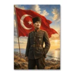 19 Mayıs Atatürk ve Türk Bayrağı Yağlı Boya Kanvas Tablo