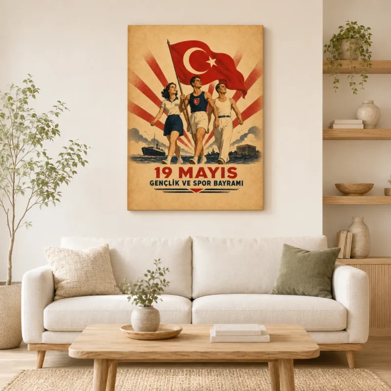 19 Mayıs Gençlik ve Spor Bayramı Vintage Kanvas Tablo - ürün görseli 1