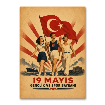 19 Mayıs Gençlik ve Spor Bayramı Vintage Kanvas Tablo