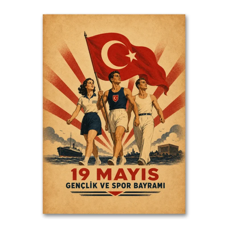 19 Mayıs Gençlik ve Spor Bayramı Vintage Kanvas Tablo