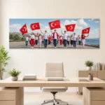 19 Mayıs Gençlik Yürüyüşü Türk Bayrakları Panoramik Kanvas Tablo - ürün görseli 2