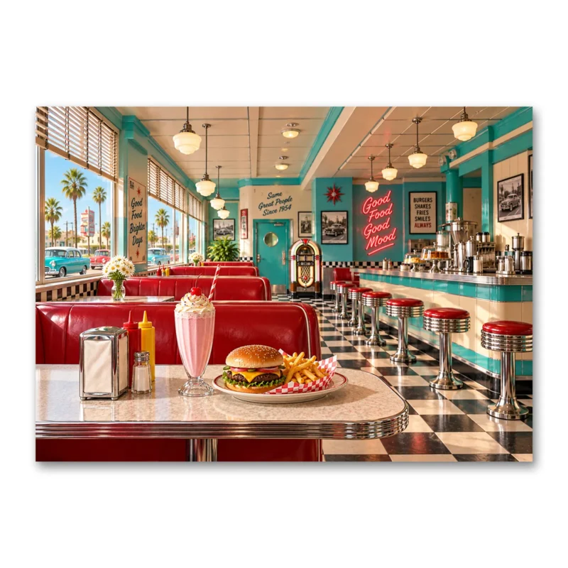 1950'ler Retro Amerikan Diner Kanvas Tablo