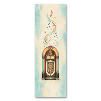 1950'ler Retro Jukebox Müzik Dikey Panoramik Kanvas Tablo