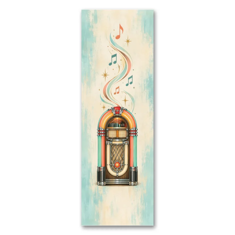 1950'ler Retro Jukebox Müzik Dikey Panoramik Kanvas Tablo