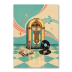 1950'ler Retro Jukebox ve Plaklar Kanvas Tablo