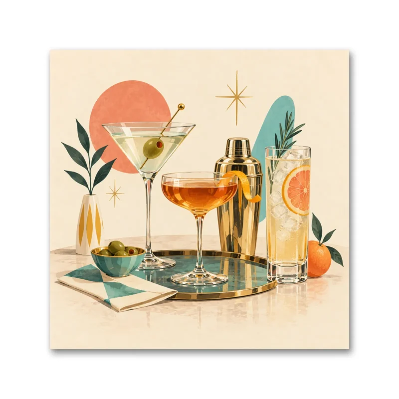 1950'ler Retro Kokteyl Bar Kanvas Tablo