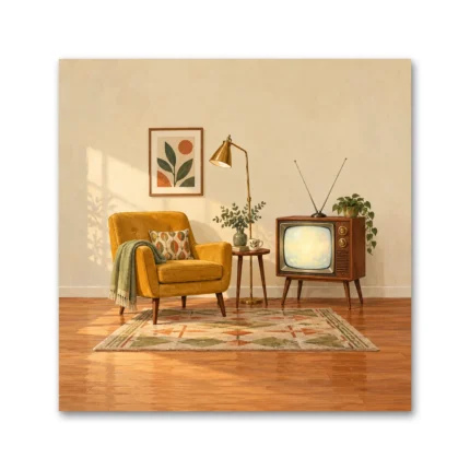 1950'ler Retro Salon ve Televizyon Kanvas Tablo