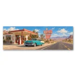 1950'ler Route 66 Motel ve Klasik Otomobil Kanvas Tablo