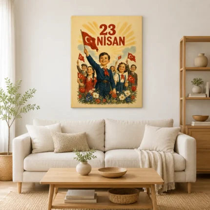 23 Nisan Bayram Coşkusu Vintage Çocuklar Kanvas Tablo - ürün görseli 1