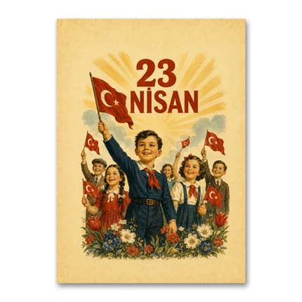 23 Nisan Bayram Coşkusu Vintage Çocuklar Kanvas Tablo