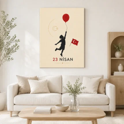 23 Nisan Çocuk ve Balon Minimalist Kanvas Tablo - ürün görseli 1