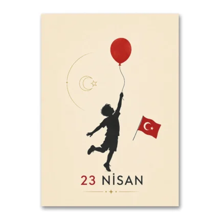 23 Nisan Çocuk ve Balon Minimalist Kanvas Tablo
