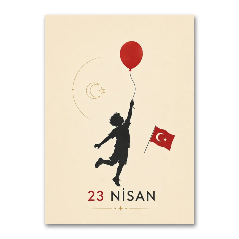 23 Nisan Çocuk ve Balon Minimalist Kanvas Tablo