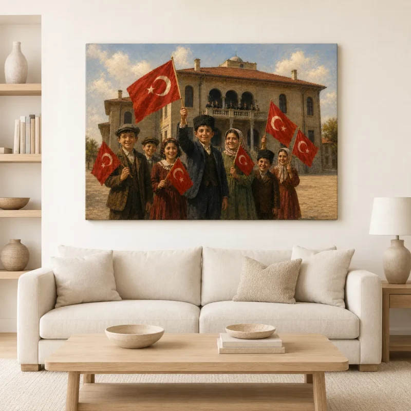 23 Nisan Coşkusu Çocuklar ve Türk Bayrağı Kanvas Tablo - ürün görseli 1