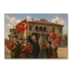 23 Nisan Coşkusu Çocuklar ve Türk Bayrağı Kanvas Tablo