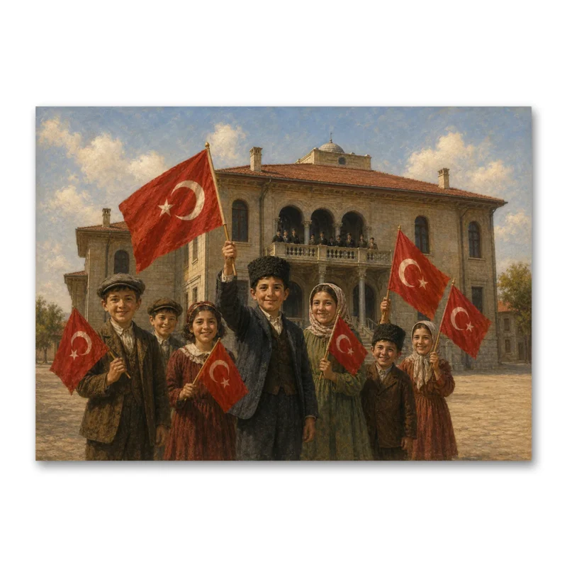 23 Nisan Coşkusu Çocuklar ve Türk Bayrağı Kanvas Tablo