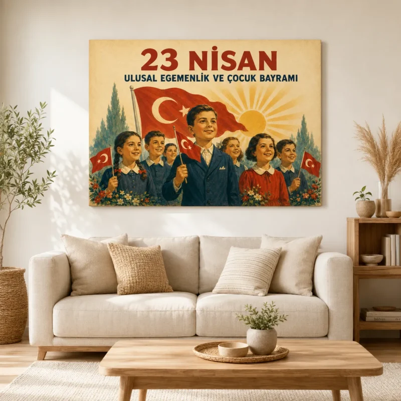 23 Nisan Ulusal Egemenlik ve Çocuk Bayramı Vintage Afiş Kanvas Tablo - ürün görseli 1