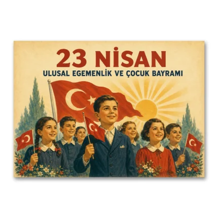23 Nisan Ulusal Egemenlik ve Çocuk Bayramı Vintage Afiş Kanvas Tablo
