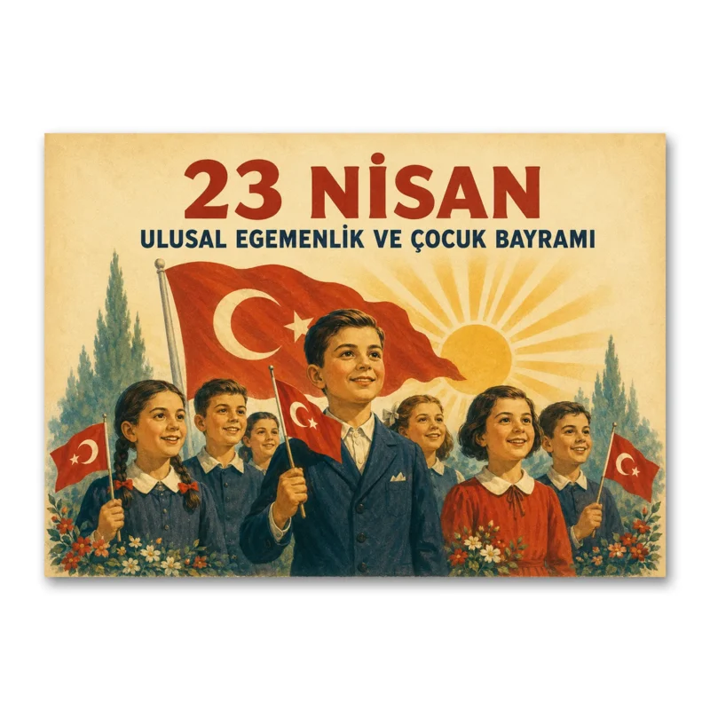 23 Nisan Ulusal Egemenlik ve Çocuk Bayramı Vintage Afiş Kanvas Tablo