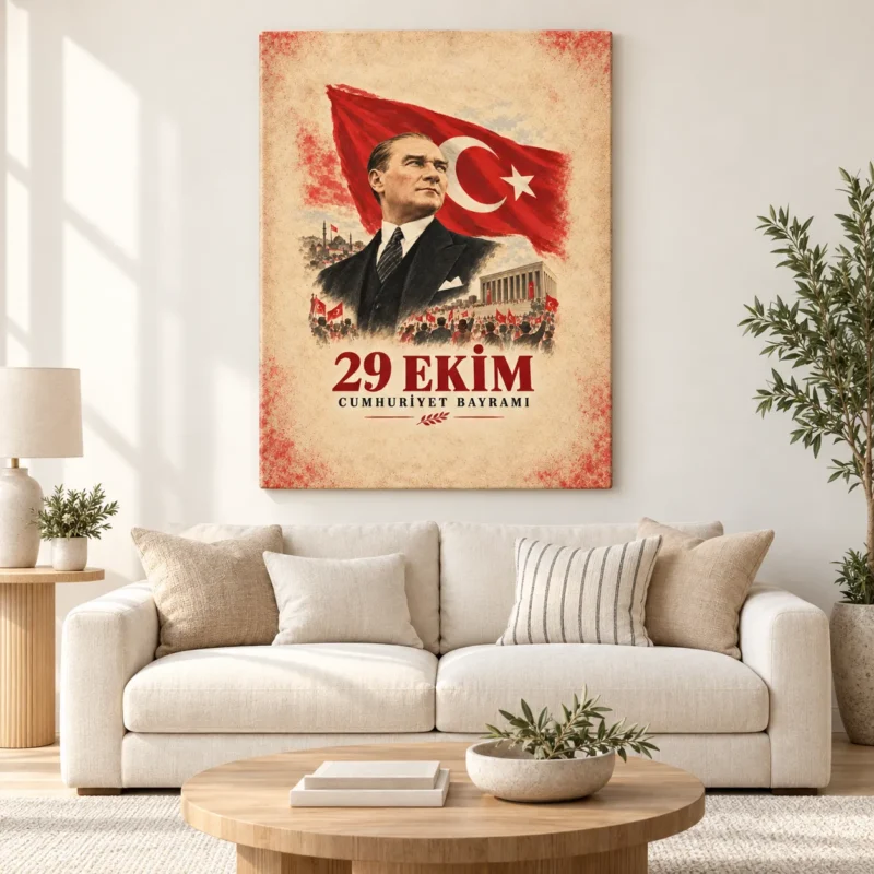 29 Ekim Cumhuriyet Bayramı Atatürk Vintage Afiş Kanvas Tablo - ürün görseli 1