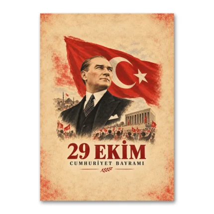 29 Ekim Cumhuriyet Bayramı Atatürk Vintage Afiş Kanvas Tablo